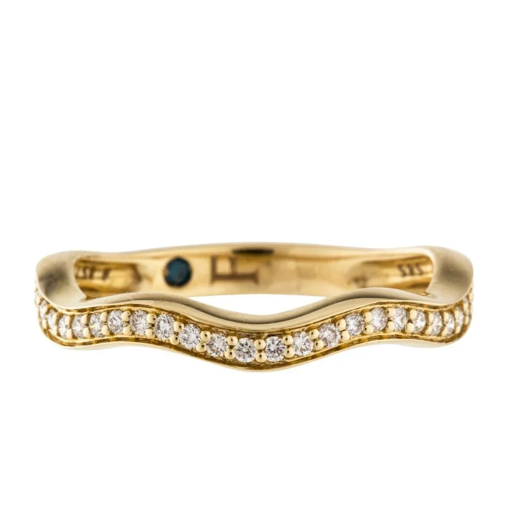Wave Anniversary Diamond Ring Yellow Gold With Hidden Blue Diamond